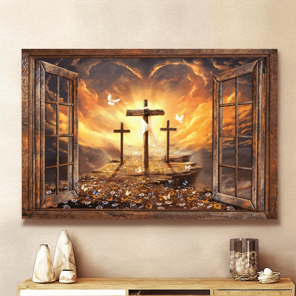 Window Sunset Path To Heaven Jesus Landscape Canvas Wall Art - Jesus Canvas Pictures - Christian Wall Posters