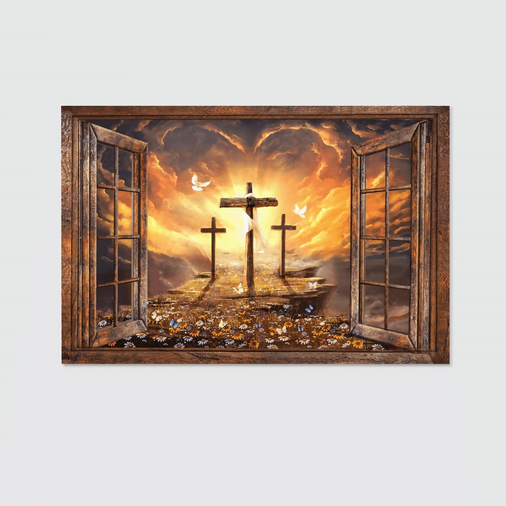 Window Sunset Path To Heaven Jesus Landscape Canvas Wall Art - Jesus Canvas Pictures - Christian Wall Posters