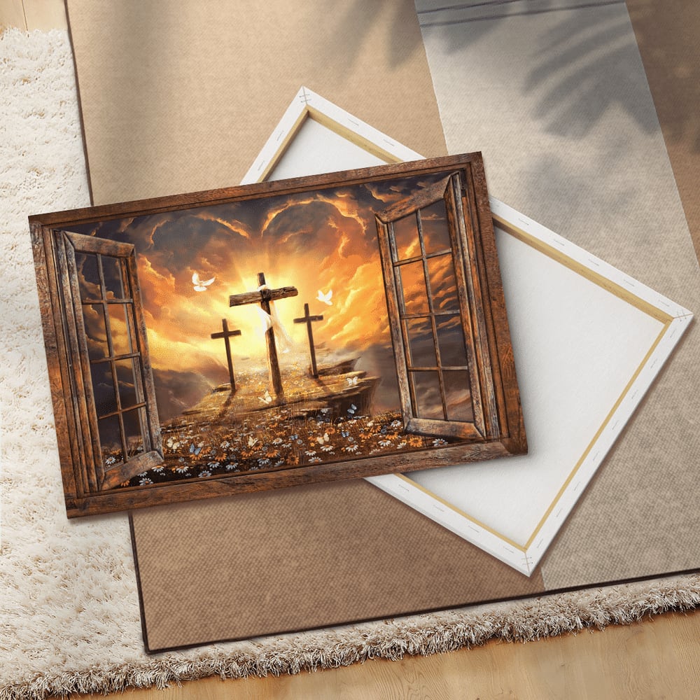 Window Sunset Path To Heaven Jesus Landscape Canvas Wall Art - Jesus Canvas Pictures - Christian Wall Posters
