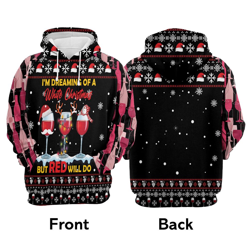 Wine Red Christmas All Over Print 3D Hoodie For Men And Women, Best Gift For Dog lovers, Best Outfit Christmas