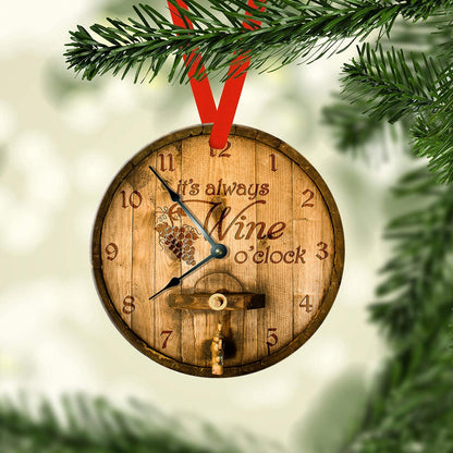 Wine Wooden Style It Is Always Wine Oclock Ceramic Circle Ornament - Decorative Ornament - Christmas Ornament