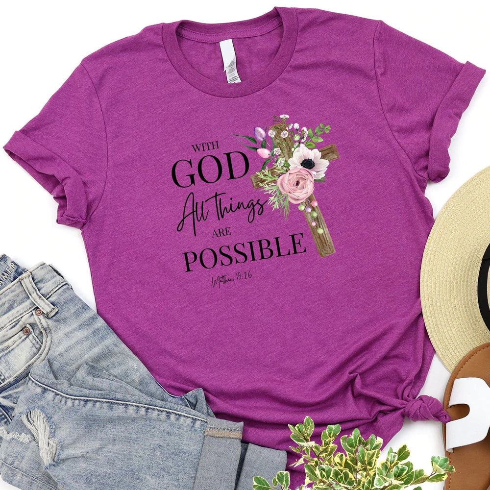 With God All Things are Possible T-Shirt - Christian Believe Shirt - Faith Shirt - Bible Verse Shirt For Women - Ciaocustom