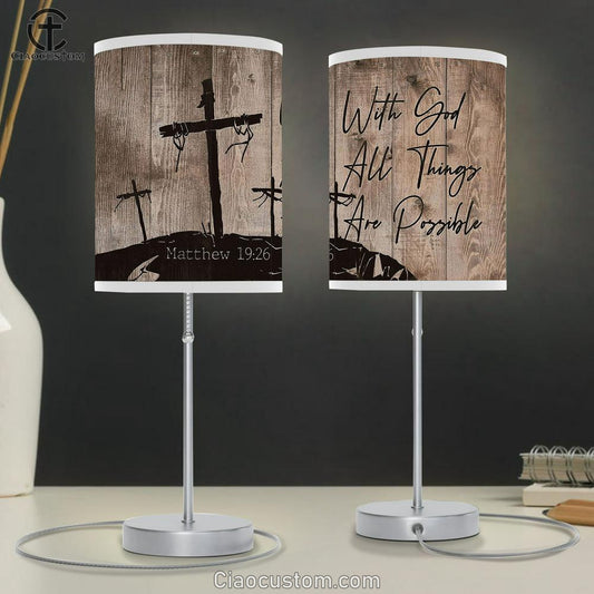 With God All Things Are Possible 3 Wooden Crosses Table Lamp For Bedroom - Bible Verse Table Lamp - Religious Room Decor