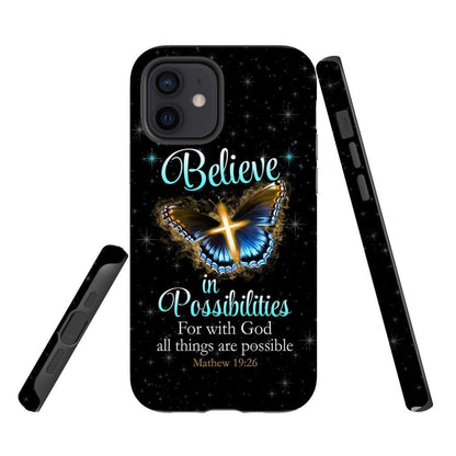 With God All Things Are Possible Cross Butterfly Bible Verse Phone Case - Inspirational Bible Scripture iPhone Cases