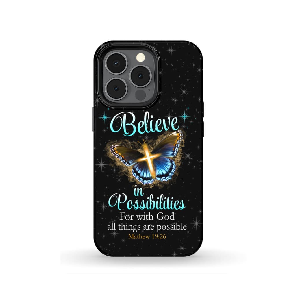 With God All Things Are Possible Cross Butterfly Bible Verse Phone Case - Inspirational Bible Scripture iPhone Cases