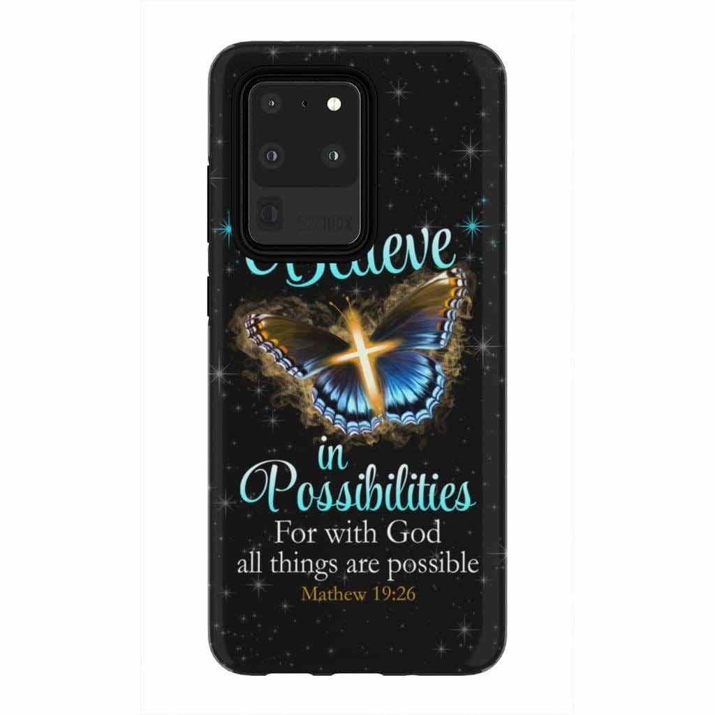 With God All Things Are Possible Cross Butterfly Bible Verse Phone Case - Inspirational Bible Scripture iPhone Cases