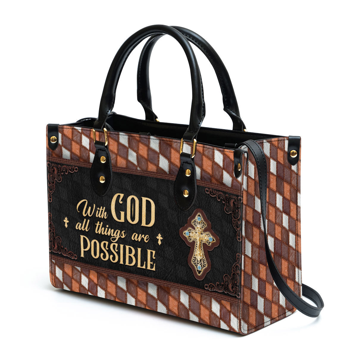 With God All Things Are Possible Cross Leather Handbag - Religious Gifts For Women - Women Pu Leather Bag