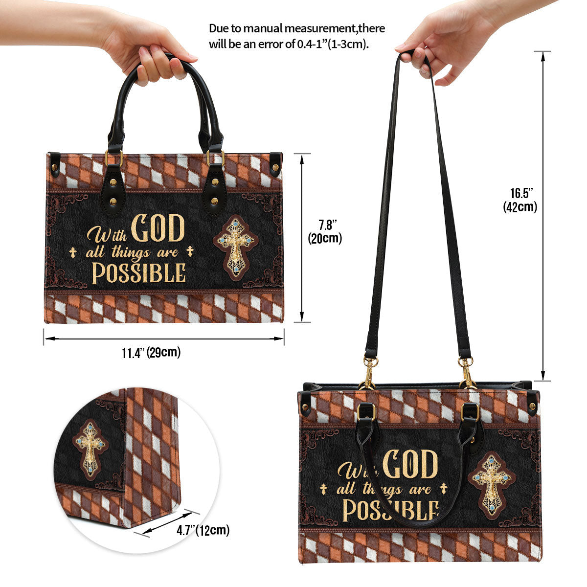 With God All Things Are Possible Cross Leather Handbag - Religious Gifts For Women - Women Pu Leather Bag