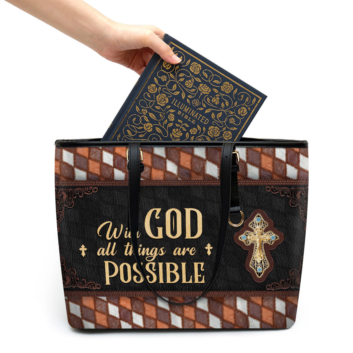 With God All Things Are Possible Large Pu Leather Tote Bag For Women - Mom Gifts For Mothers Day