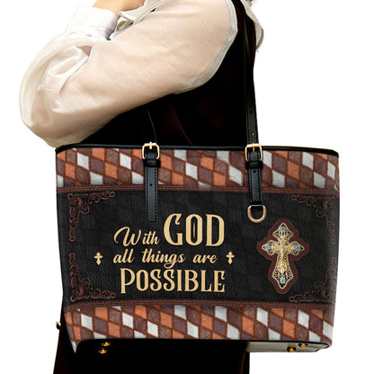 With God All Things Are Possible Large Pu Leather Tote Bag For Women - Mom Gifts For Mothers Day