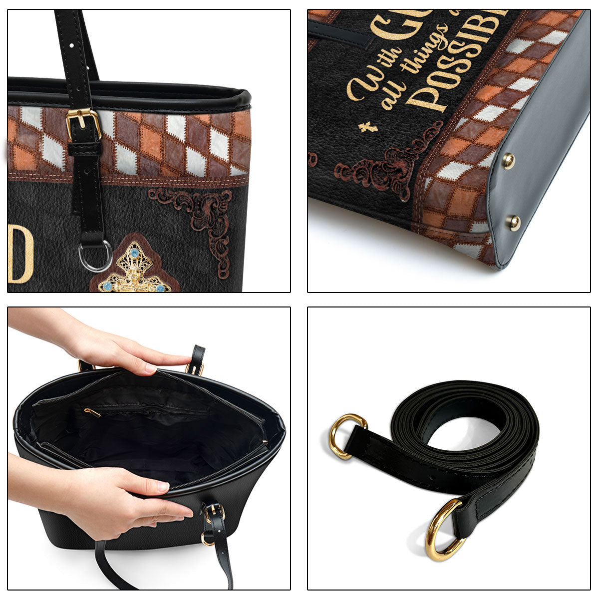 With God All Things Are Possible Large Pu Leather Tote Bag For Women - Mom Gifts For Mothers Day