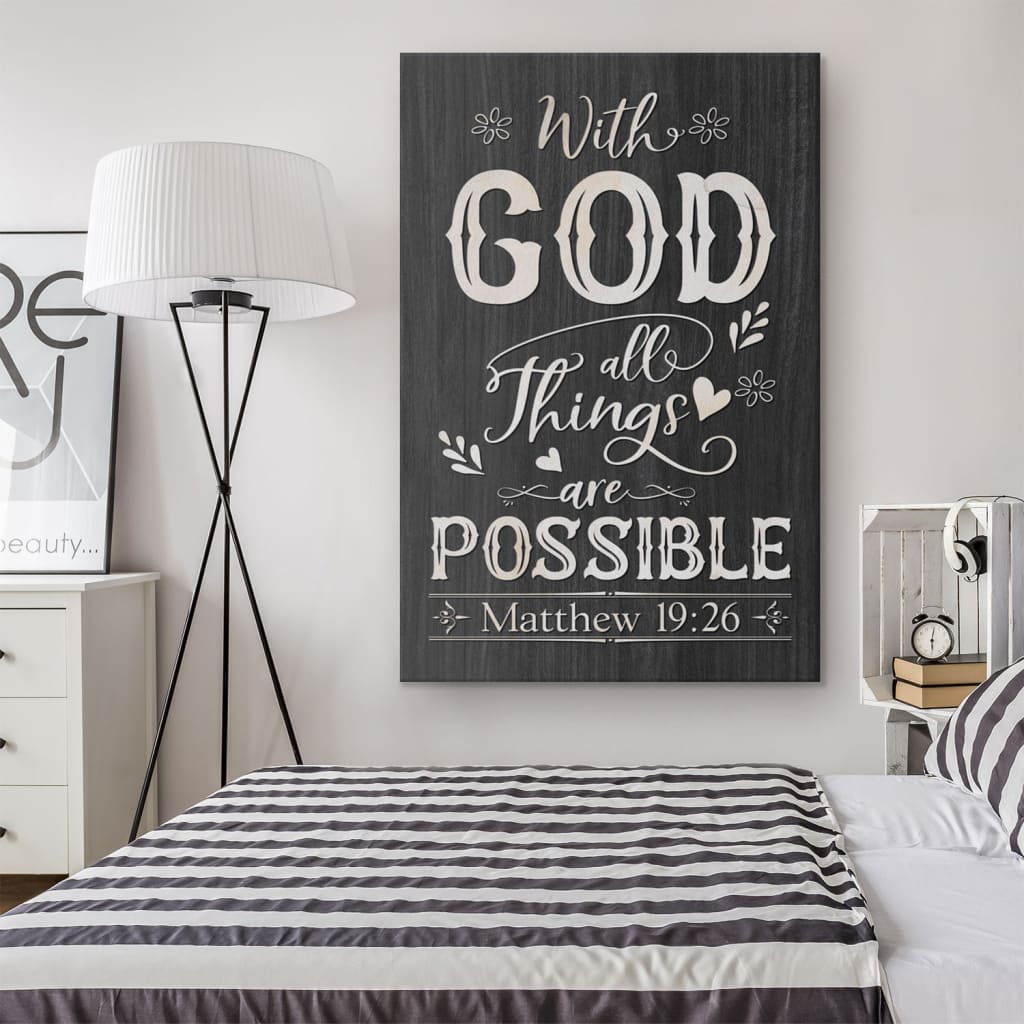 With God All Things Are Possible Matthew 1926 Bible Verse Canvas Art - Bible Verse Canvas - Scripture Wall Art