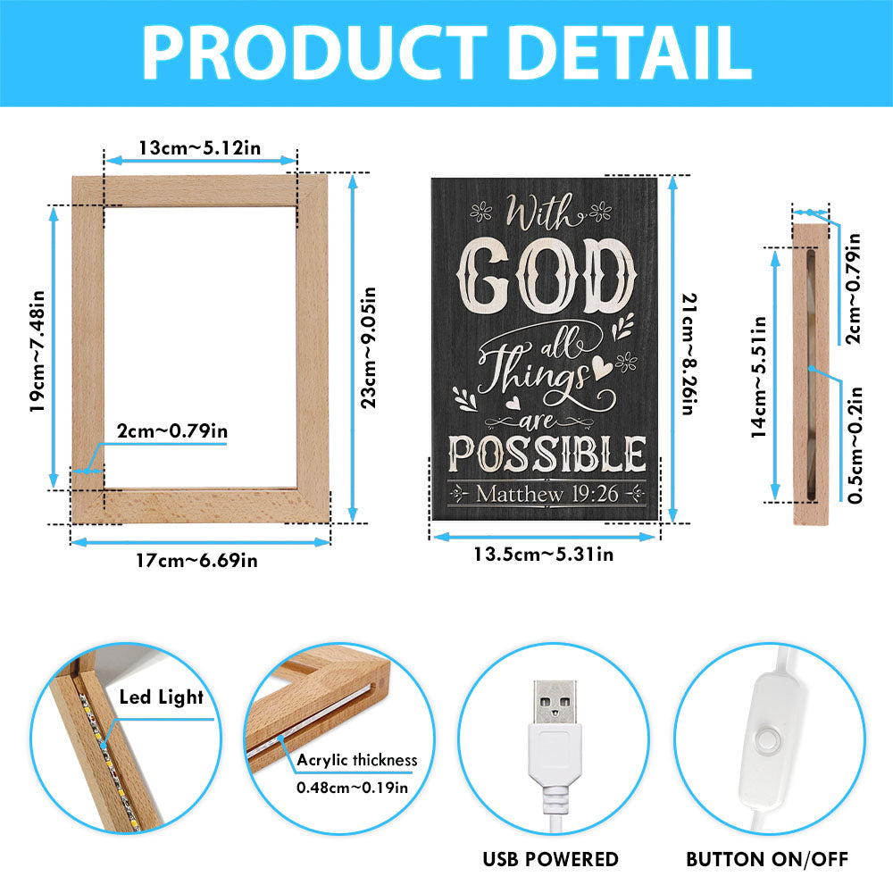 With God All Things Are Possible Matthew 1926 Bible Verse Wooden Lamp Art - Bible Verse Wooden Lamp - Scripture Night Light
