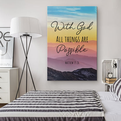 With God All Things Are Possible Matthew 1926 Canvas Wall Art - Christian Canvas Prints - Bible Verse Canvas