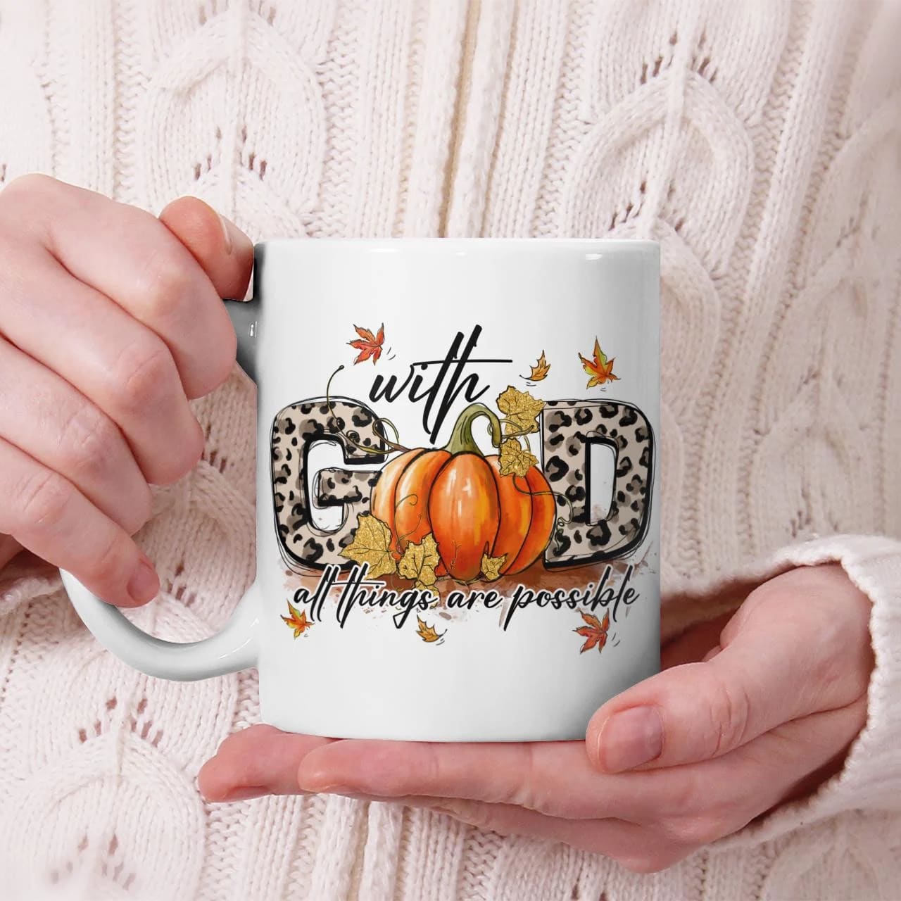 With God All Things Are Possible, Pumpkin, Fall, God Mug, Jesus Mug, Faith Mug