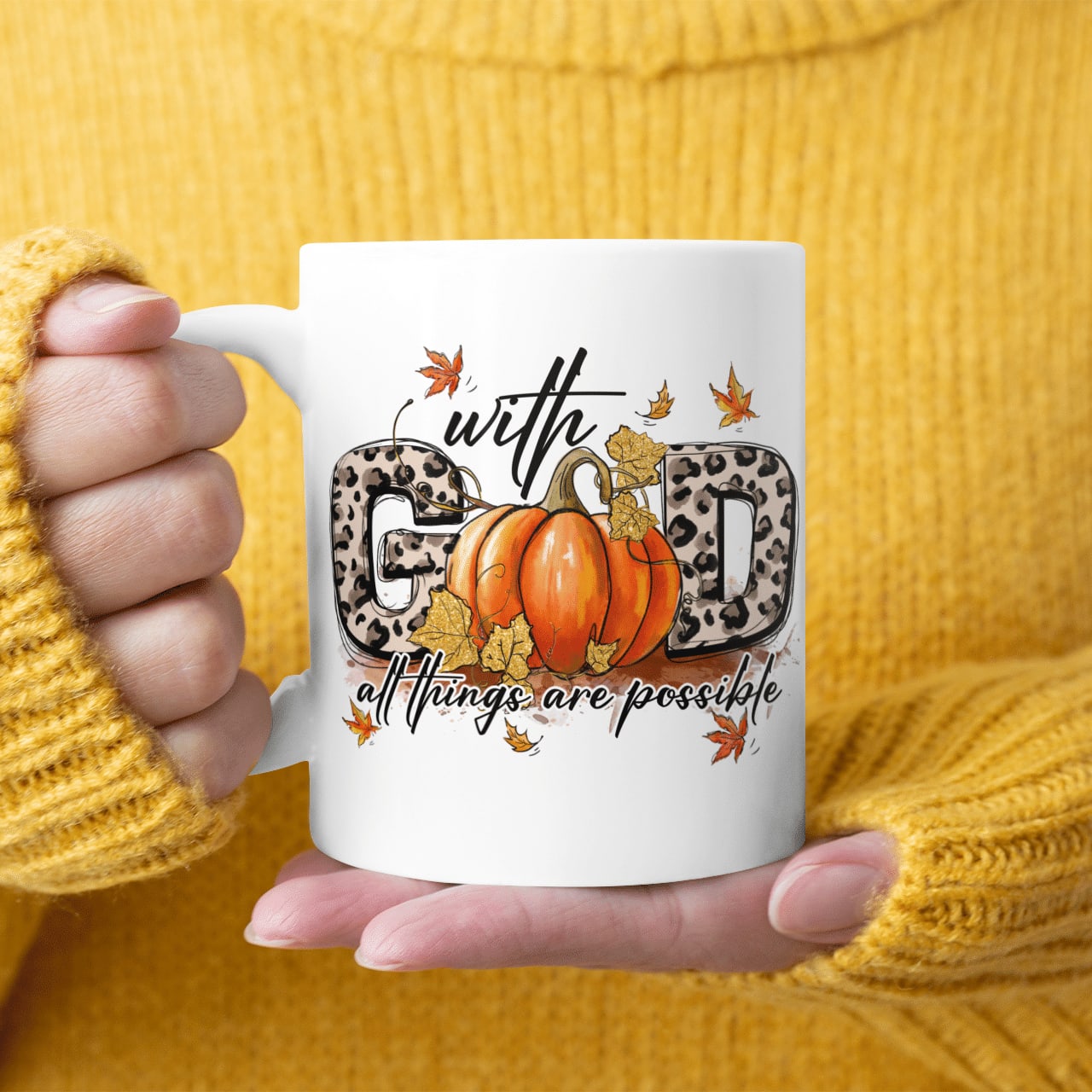 With God All Things Are Possible, Pumpkin, Fall, God Mug, Jesus Mug, Faith Mug