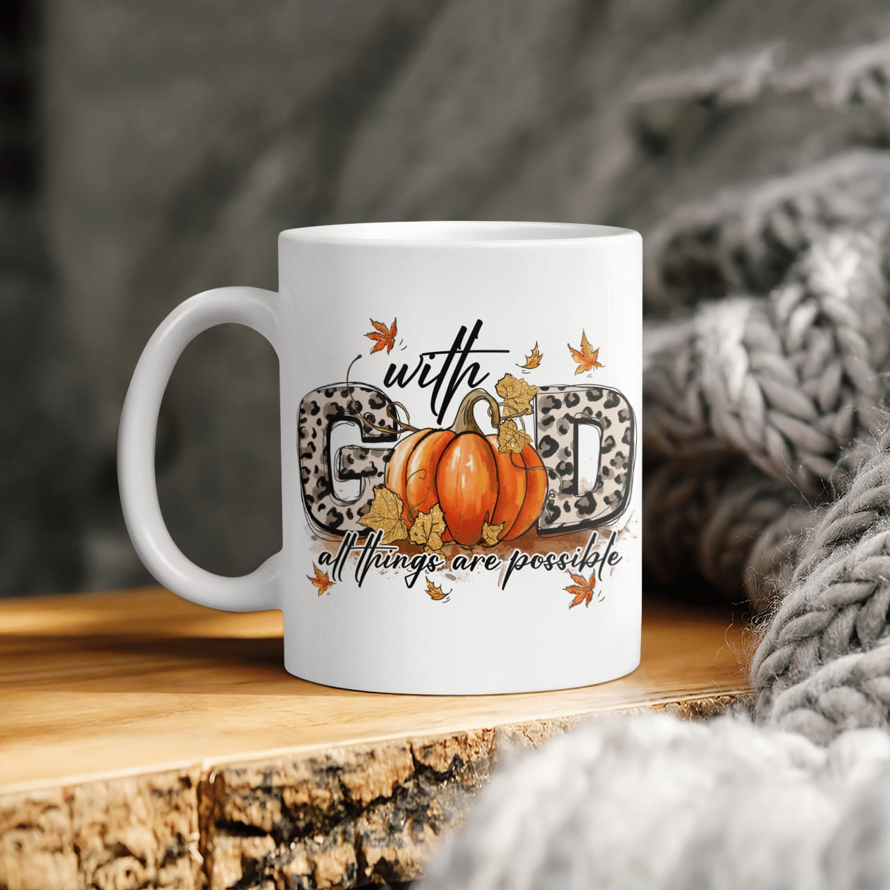 With God All Things Are Possible, Pumpkin, Fall, God Mug, Jesus Mug, Faith Mug