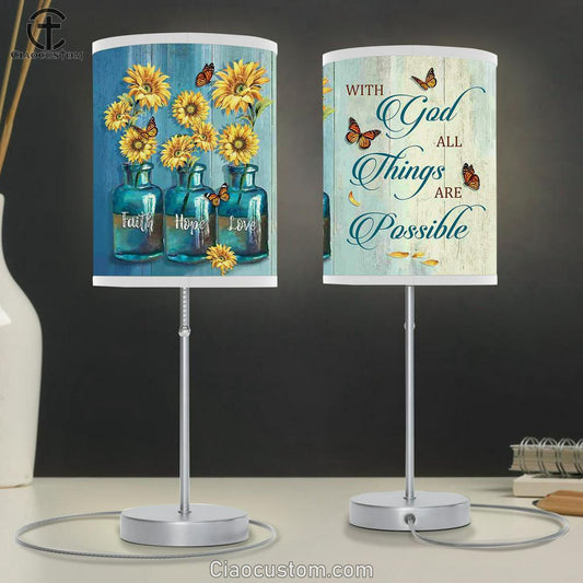 With God All Things Are Possible Table Lamp For Bedroom - Faith Hope Love - Bible Verse Lamp Art - Christian Home Decor