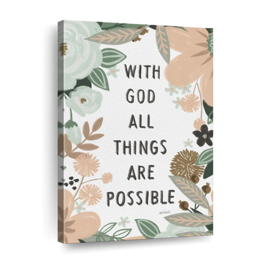 With God All Things Are Possible Verse II Wall Art Canvas - Christian Wall Hangings - Bible Verse Wall Art Canvas