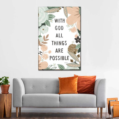 With God All Things Are Possible Verse II Wall Art Canvas - Christian Wall Hangings - Bible Verse Wall Art Canvas