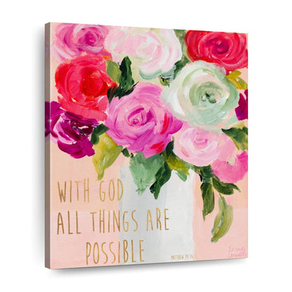With God All Things Are Possible Wall Art Canvas - Christian Wall Hangings - Bible Verse Wall Art Canvas