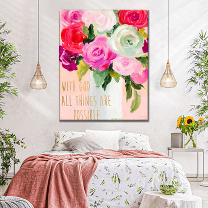 With God All Things Are Possible Wall Art Canvas - Christian Wall Hangings - Bible Verse Wall Art Canvas