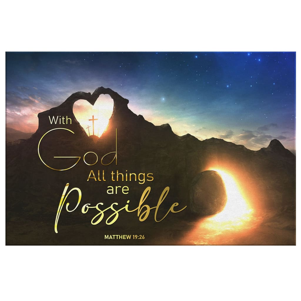 With God All Things Are Possible Wall Art Canvas, Christian Easter Gifts - Religious Wall Decor