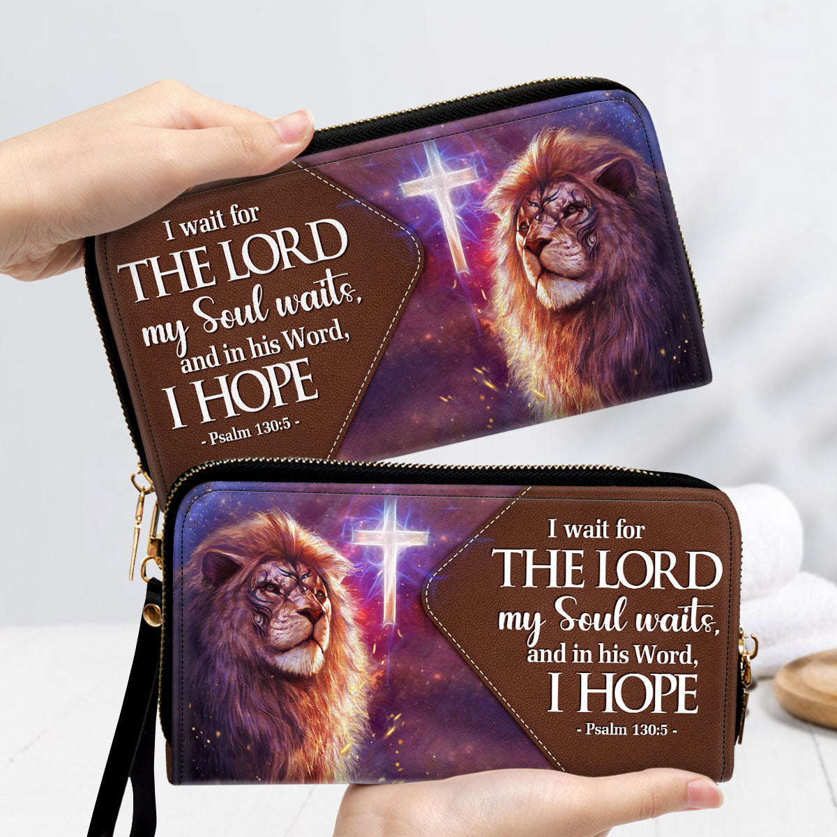 With Wristlet Strap Handle Psalm 1305 Lion And Cross Christ Gift For Religious Woman Clutch Purse For Women - Personalized Name