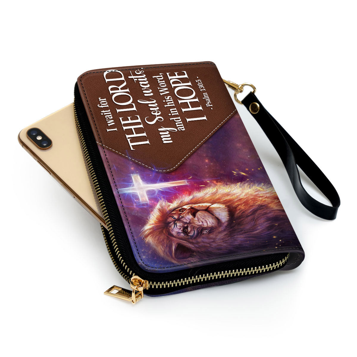 With Wristlet Strap Handle Psalm 1305 Lion And Cross Christ Gift For Religious Woman Clutch Purse For Women - Personalized Name