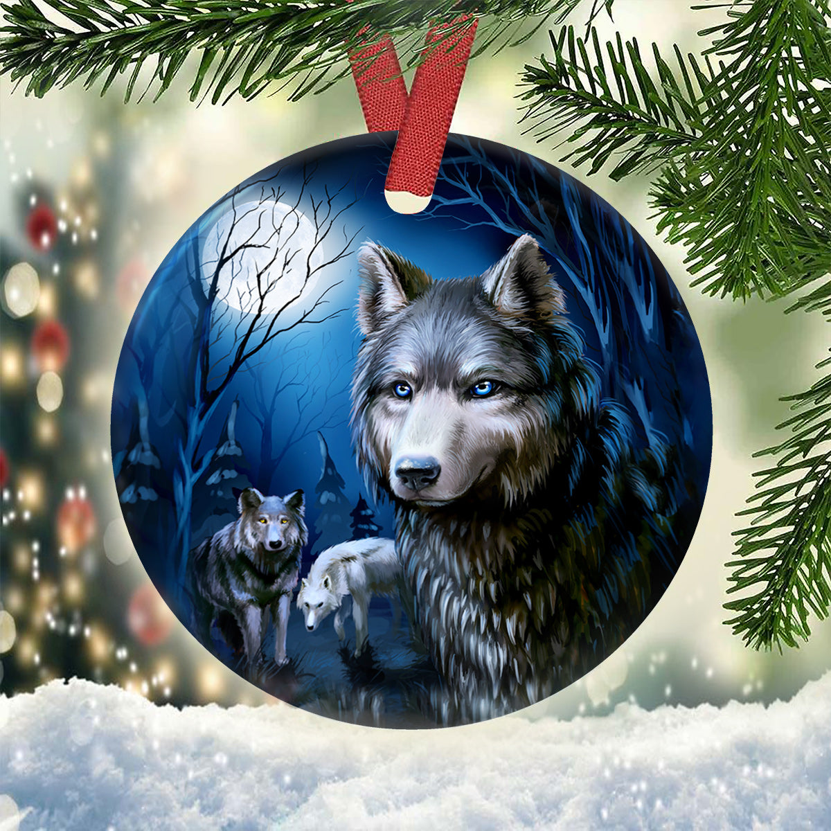Wolf 3 Ceramic Circle Ornament - Decorative Ornament - Christmas Ornament