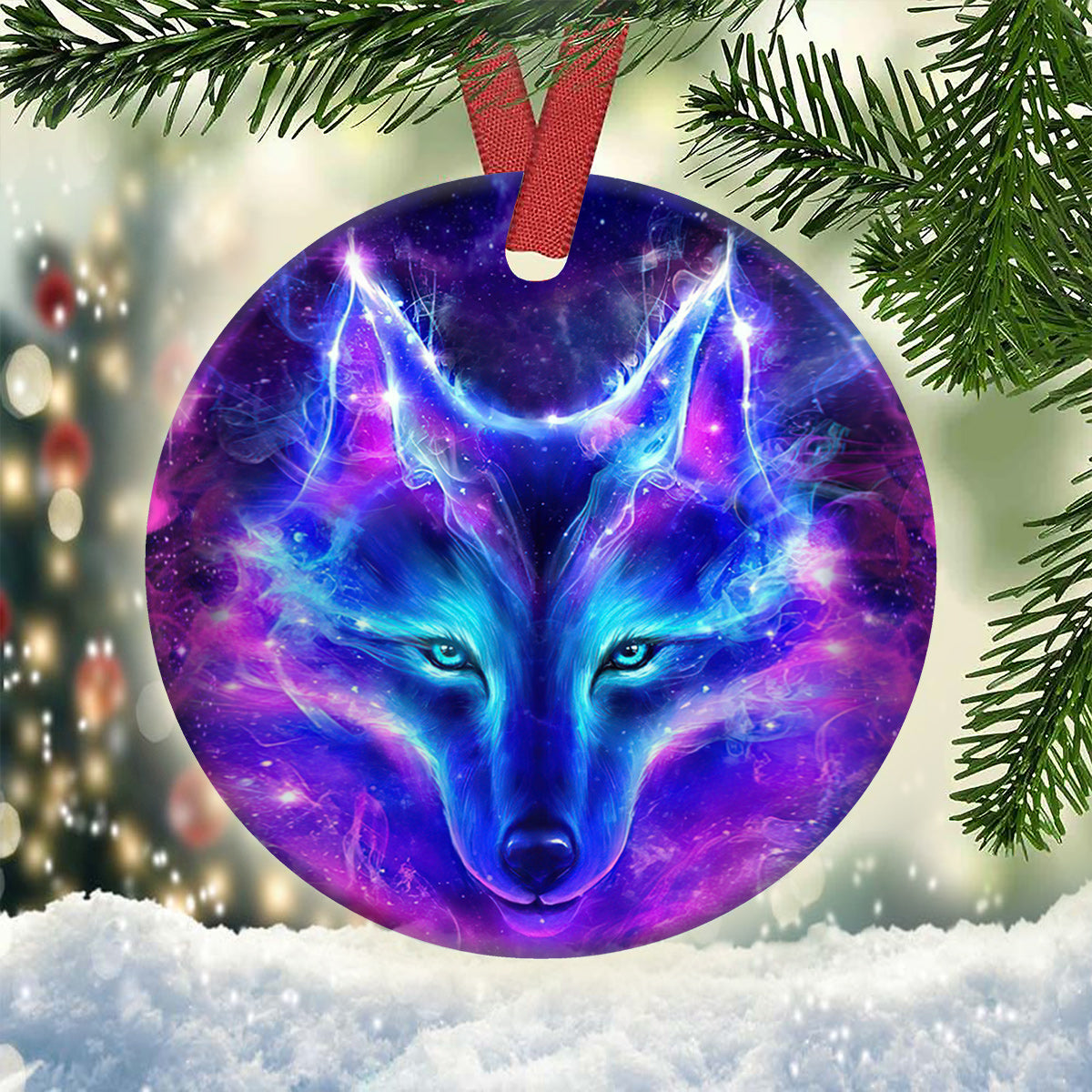 Wolf Ceramic Circle Ornament - Decorative Ornament - Christmas Ornament