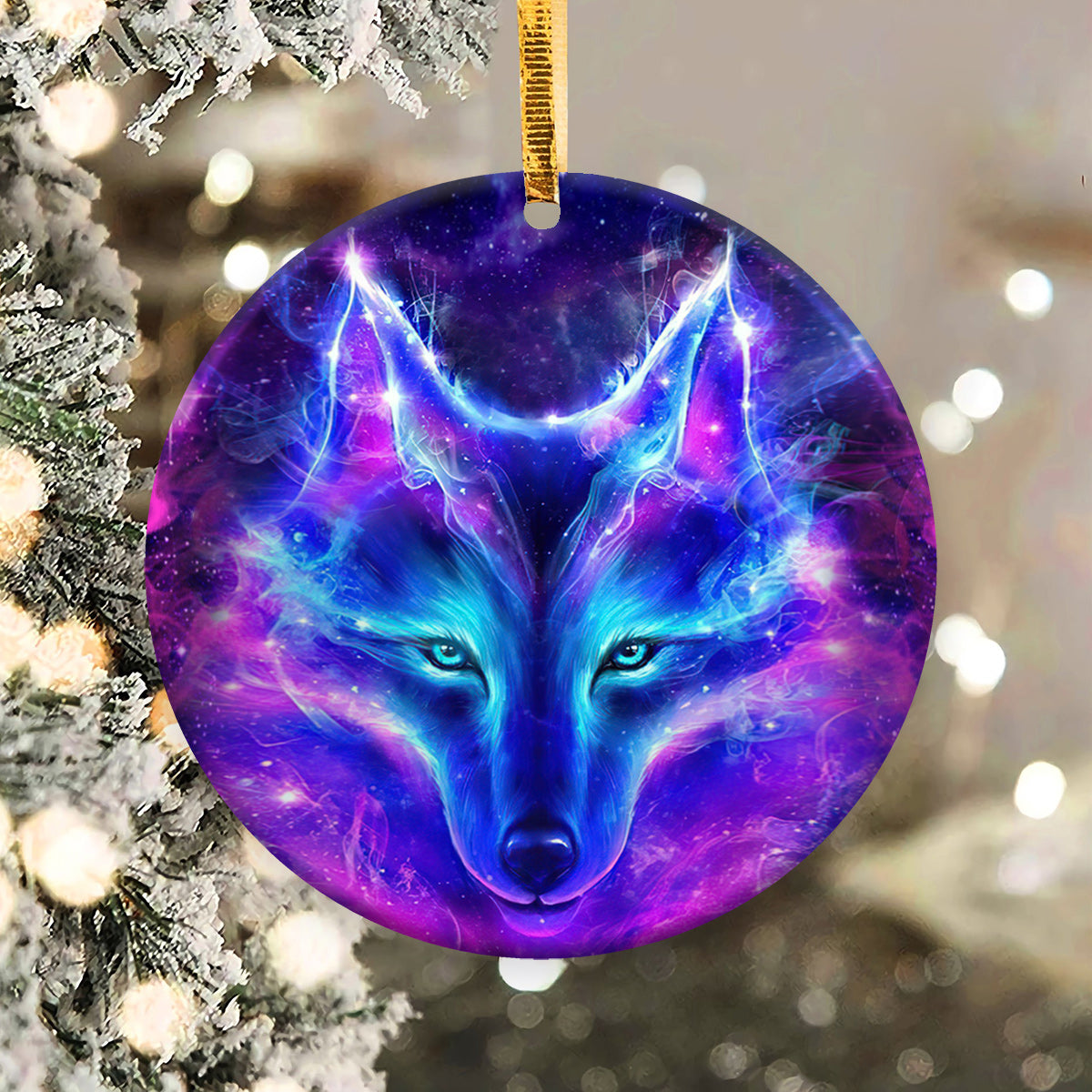 Wolf Ceramic Circle Ornament - Decorative Ornament - Christmas Ornament