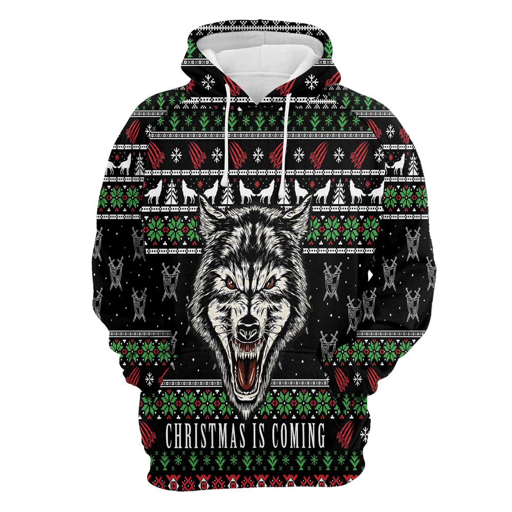 Wolf Christmas Is Coming All Over Print 3D Hoodie For Men And Women, Best Gift For Dog lovers, Best Outfit Christmas