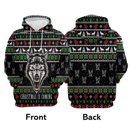 Wolf Christmas Is Coming All Over Print 3D Hoodie For Men And Women, Best Gift For Dog lovers, Best Outfit Christmas