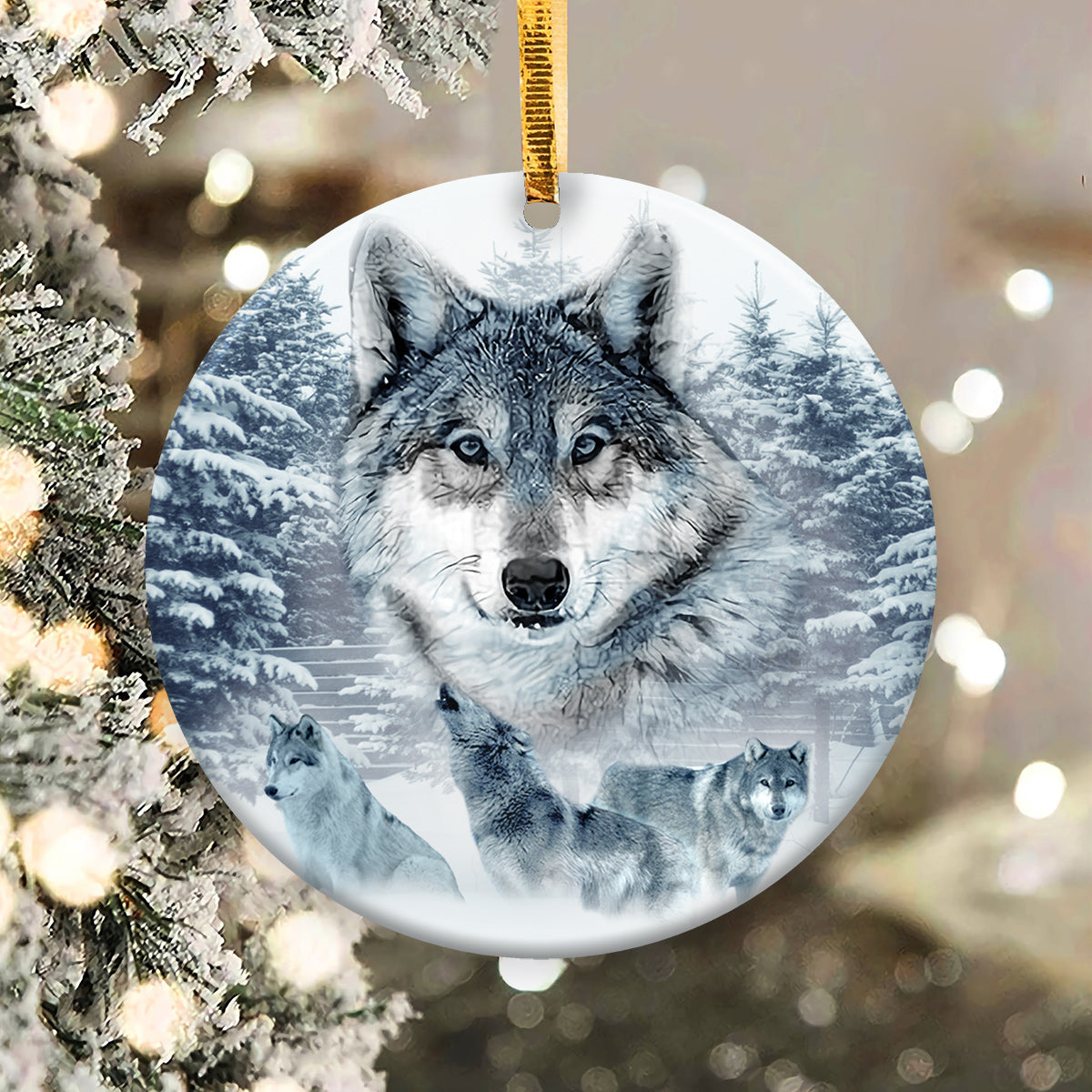 Wolf Circle Ornament - Christmas Ornament - Ciaocustom