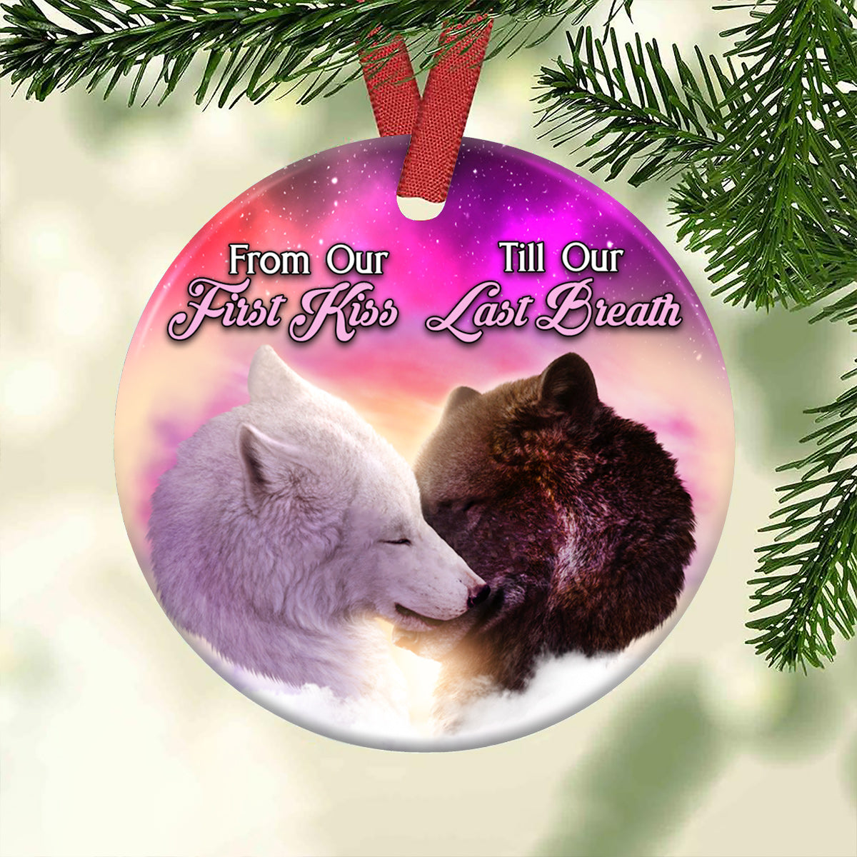 Wolf Couple 2 Ceramic Circle Ornament - Decorative Ornament - Christmas Ornament