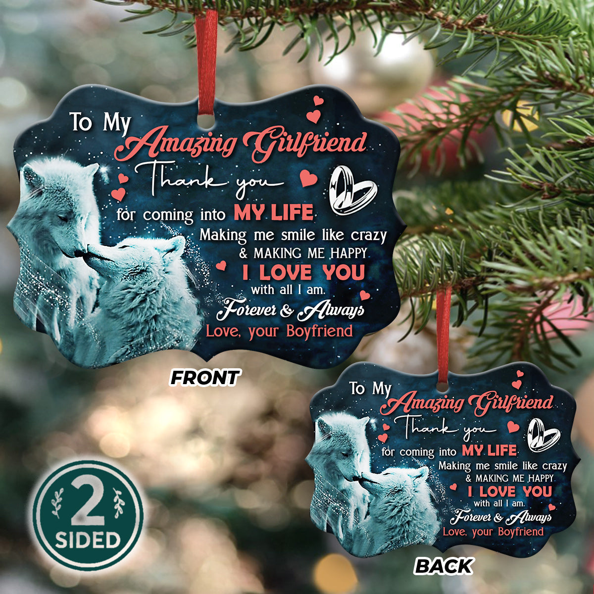 Wolf Couple 3 Metal Ornament - Christmas Ornament - Christmas Gift
