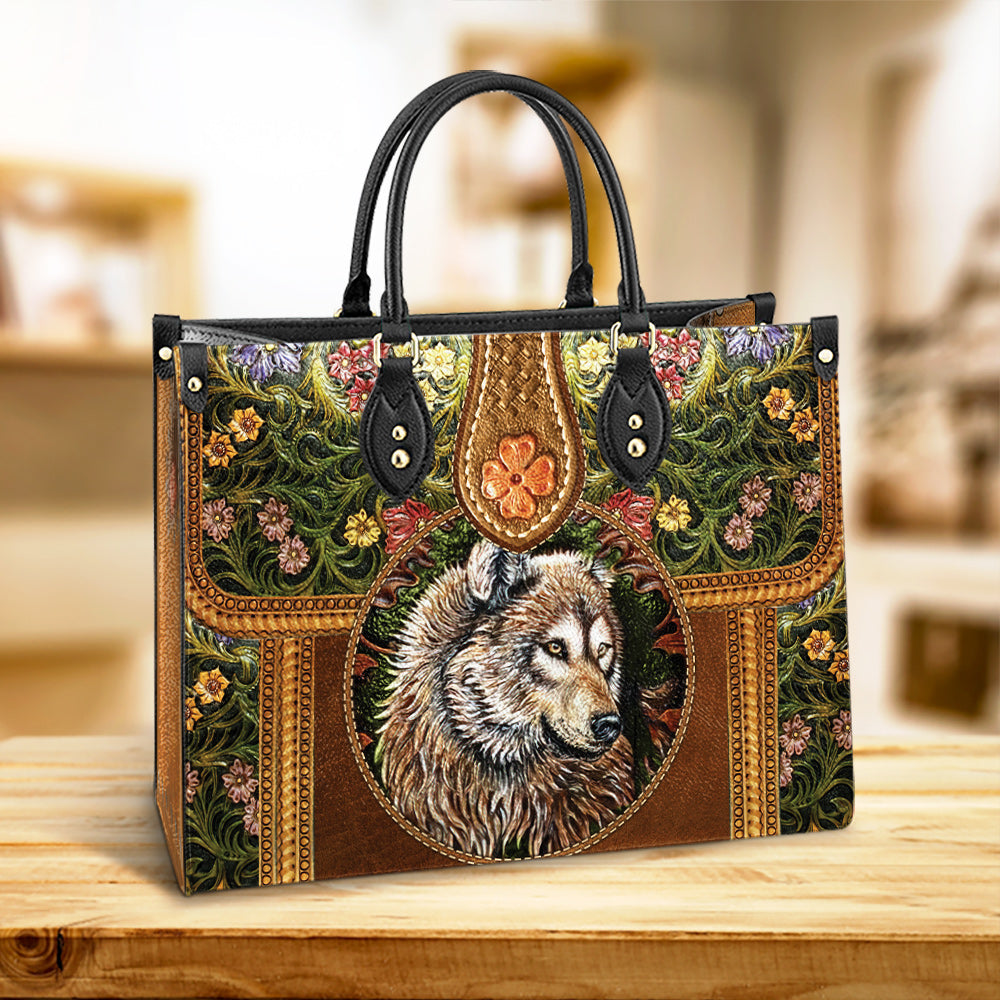 Wolf Leather Style Flower Leather Bag - Gift For Wolf Lovers - Women's Pu Leather Bag
