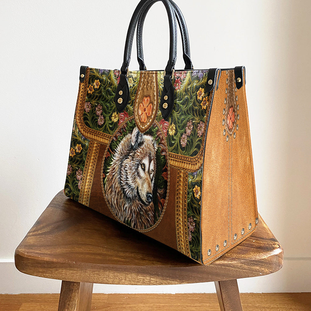 Wolf Leather Style Flower Leather Bag - Gift For Wolf Lovers - Women's Pu Leather Bag