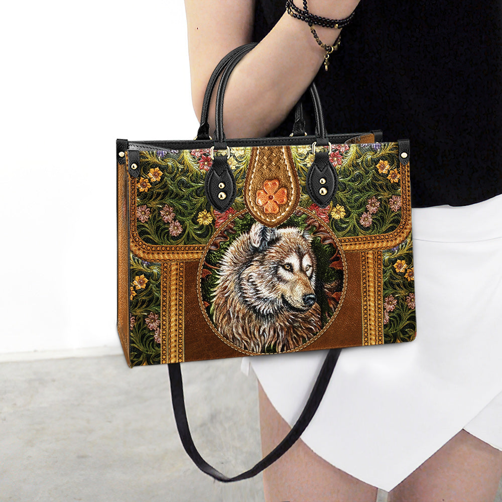 Wolf Leather Style Flower Leather Bag - Gift For Wolf Lovers - Women's Pu Leather Bag