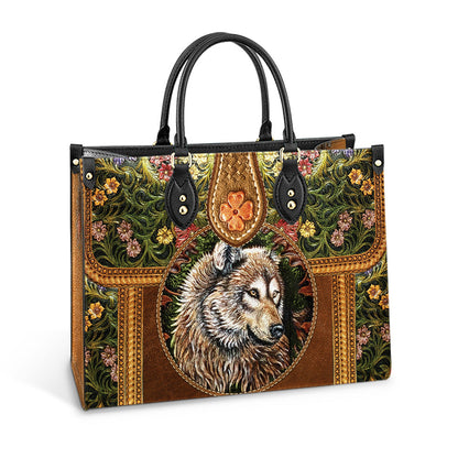 Wolf Leather Style Flower Leather Bag - Gift For Wolf Lovers - Women's Pu Leather Bag