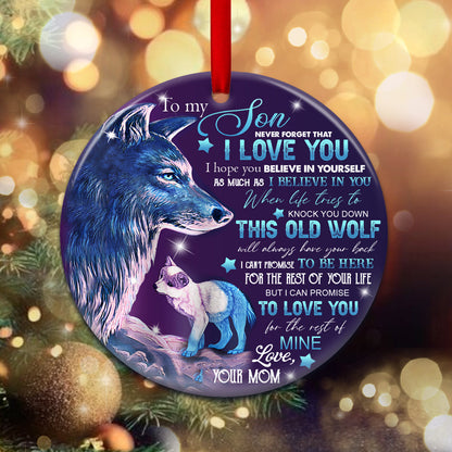 Wolf Mom To Son Ceramic Circle Ornament - Decorative Ornament - Christmas Ornament