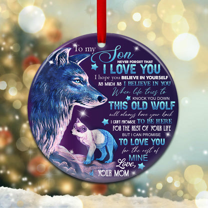 Wolf Mom To Son Ceramic Circle Ornament - Decorative Ornament - Christmas Ornament