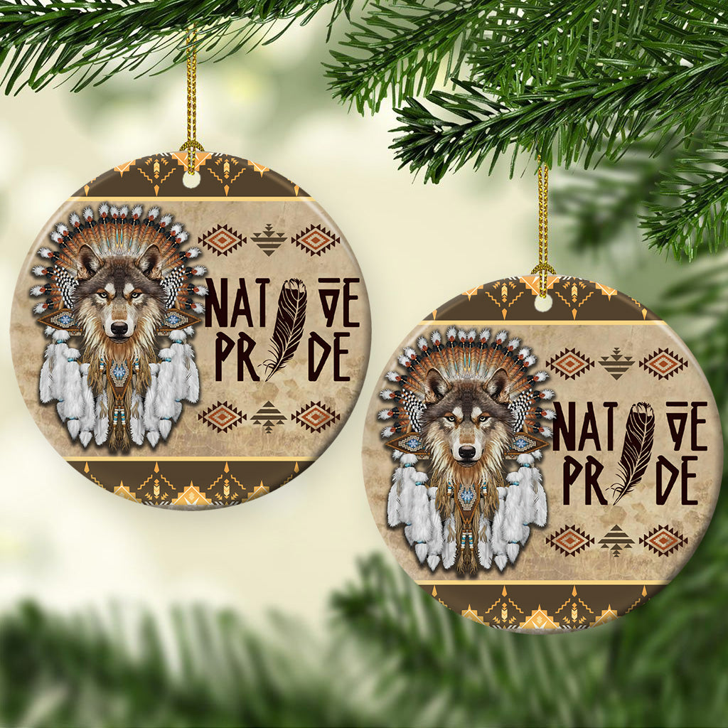 Wolf Native American 2 Ceramic Circle Ornament - Decorative Ornament - Christmas Ornament