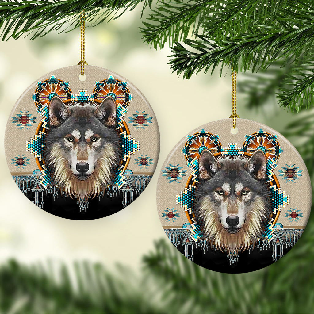 Wolf Native American 3 Ceramic Circle Ornament - Decorative Ornament - Christmas Ornament