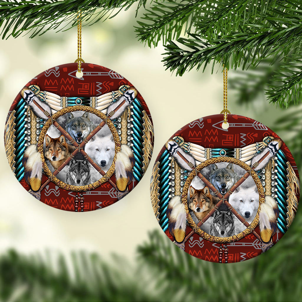Wolf Native American 4 Ceramic Circle Ornament - Decorative Ornament - Christmas Ornament