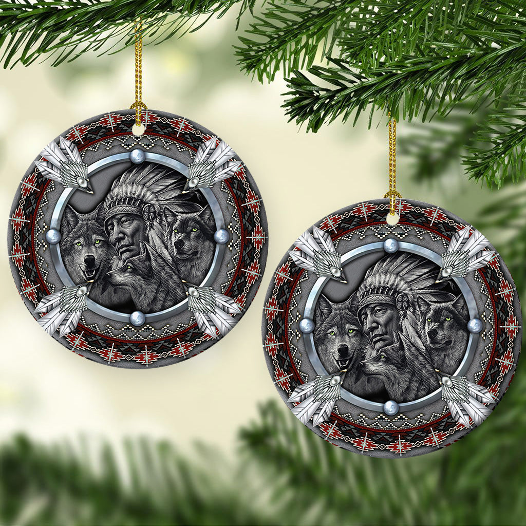 Wolf Native American 5 Ceramic Circle Ornament - Decorative Ornament - Christmas Ornament