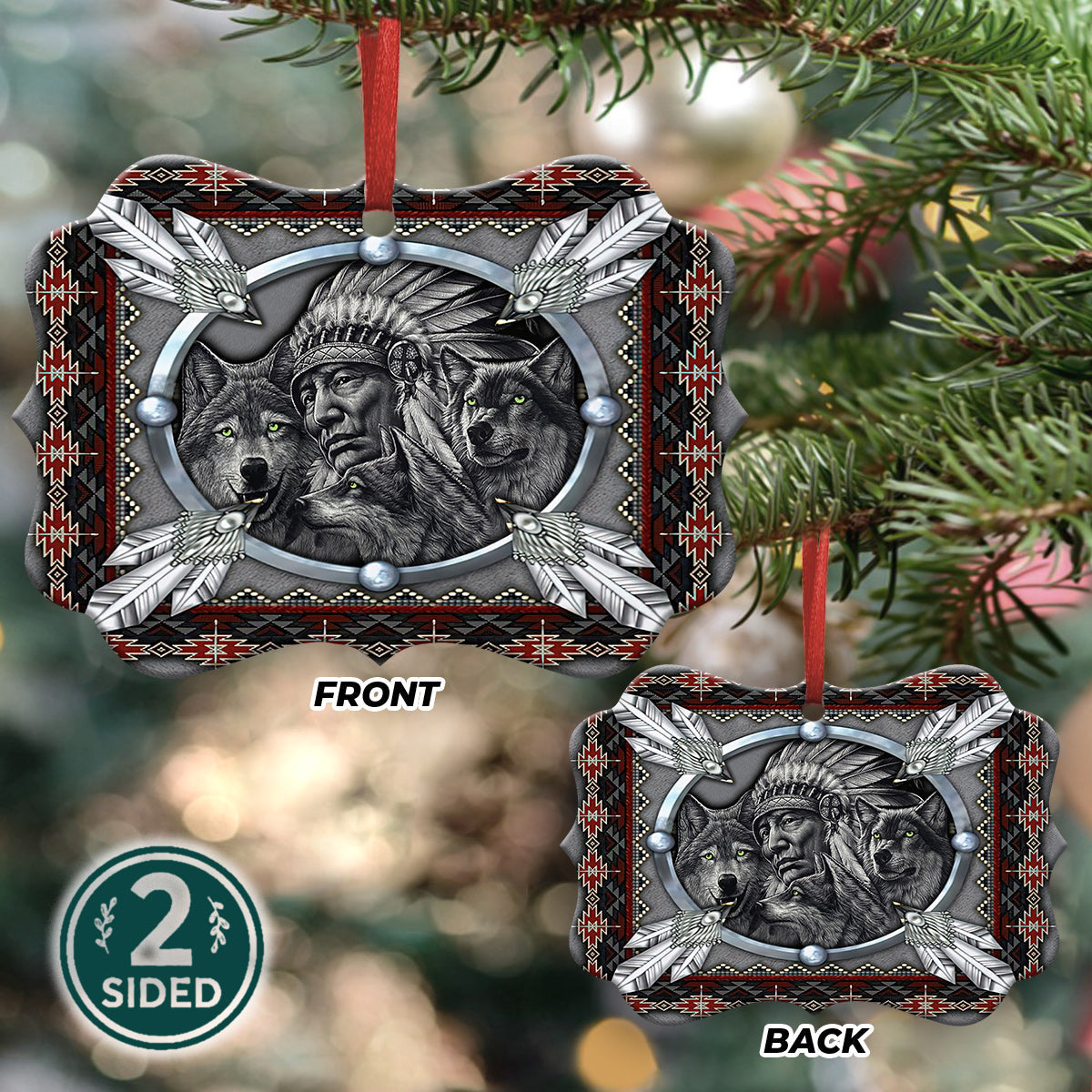 Wolf Native American 5 Metal Ornament - Christmas Ornament - Christmas Gift