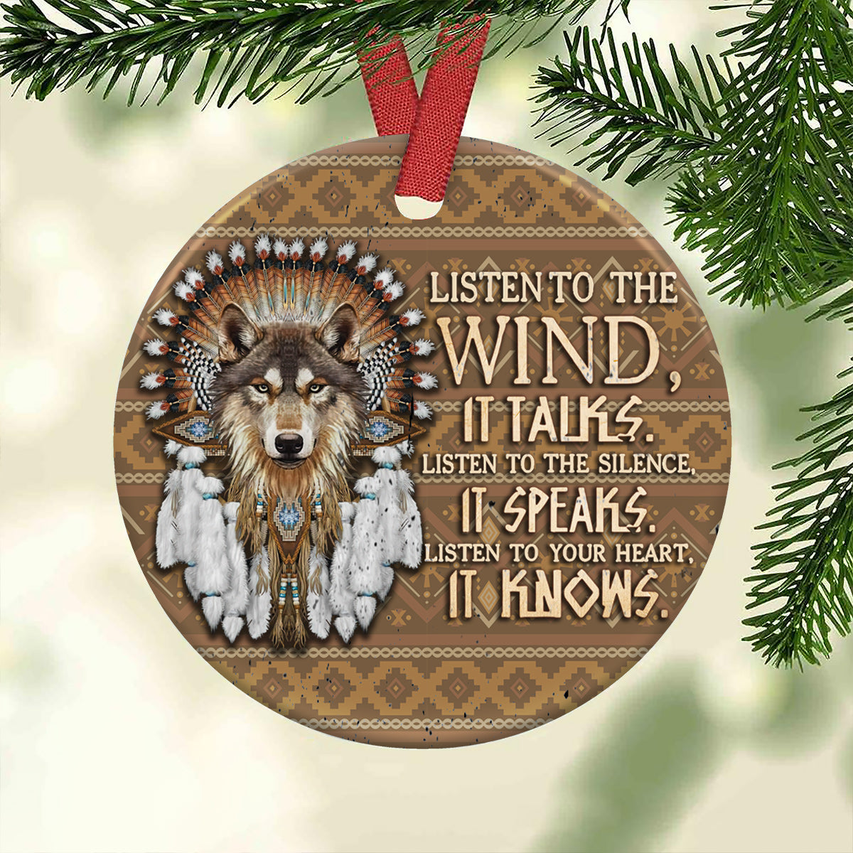 Wolf Native American Circle Ornament - Christmas Ornament - Ciaocustom
