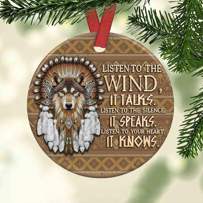 Wolf Native American Circle Ornament - Christmas Ornament - Ciaocustom